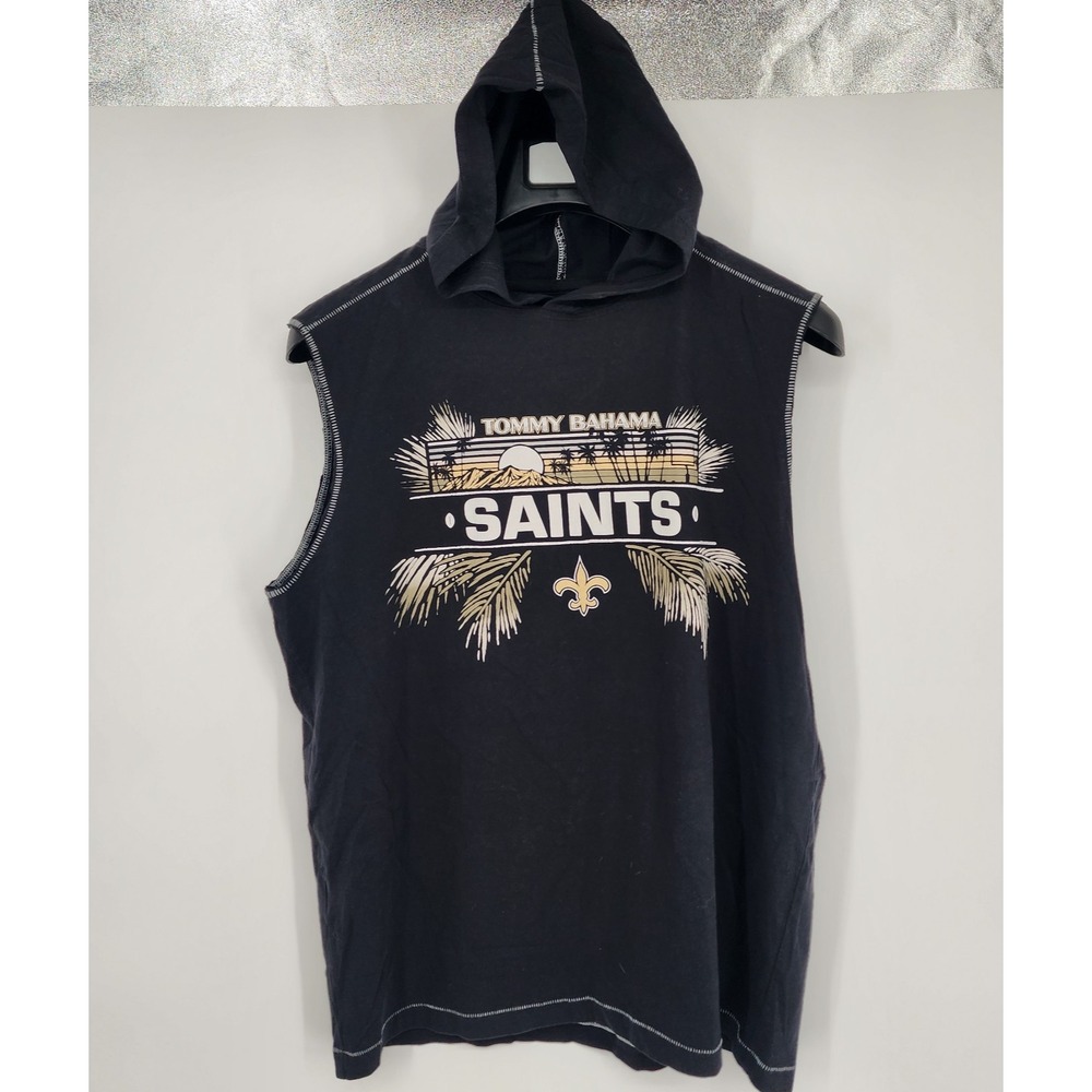 Tommy Bahama New Orleans Saints Hooded Sleeveless Shirt‎ Men's Small Black